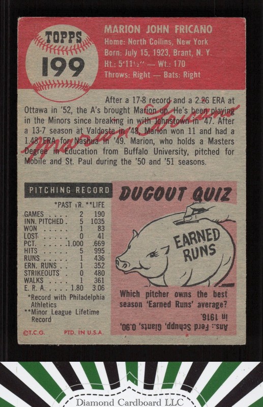 1953 Topps #199 Marion Fricano VG c, back