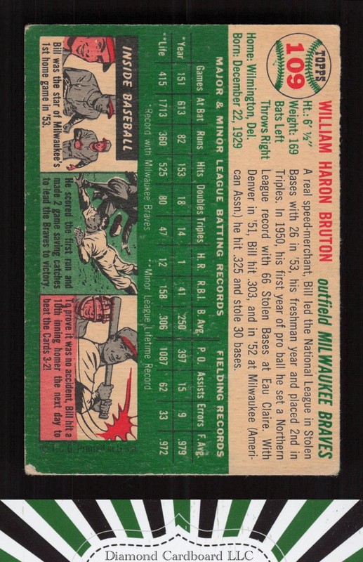 1954 Topps #109 Bill Bruton VG (MK) b, back