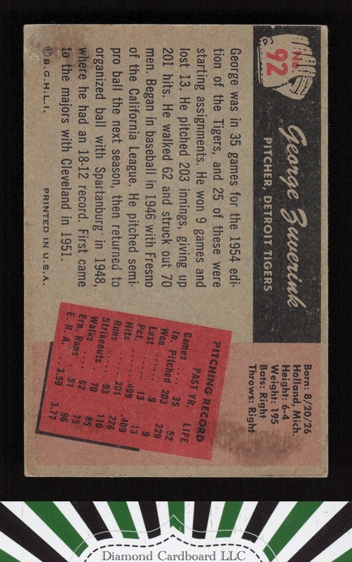 1955 Bowman #92 George Zuverink VG, back