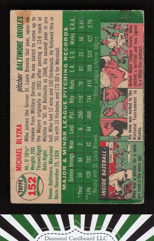 1954 Topps #152 Mike Blyzka GD n, back