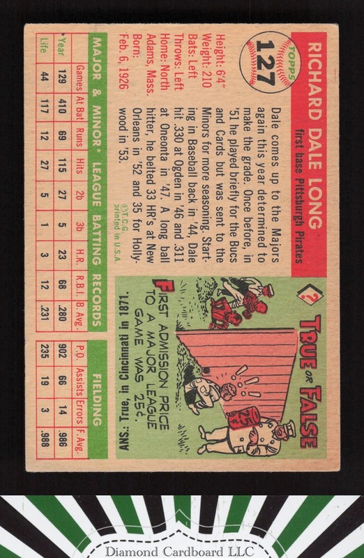 1955 Topps #127 Dale Long VGEX+ d, back