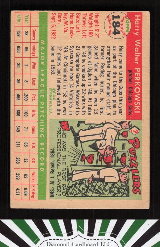 1955 Topps #184 Harry Perkowski VGEX (MC) i, back