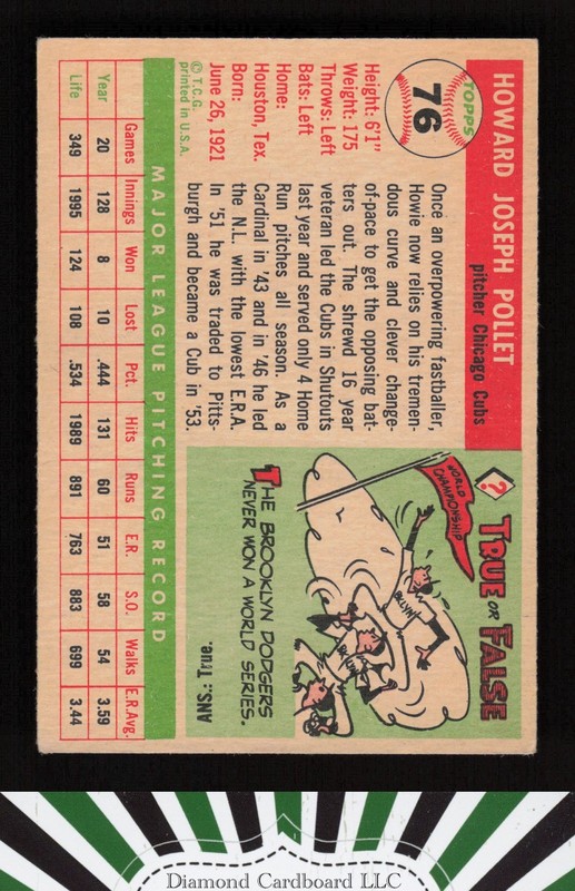 1955 Topps #76 Howie Pollet VGEX+ [CENTERED] m, back
