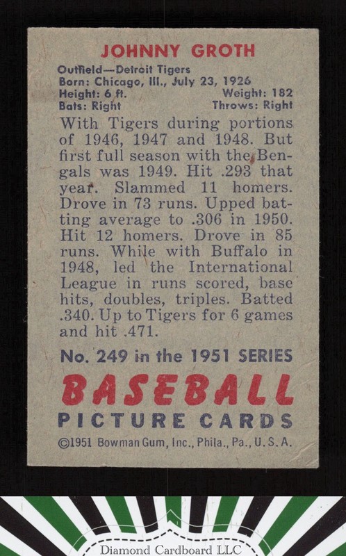 1951 Bowman #249 Johnny Groth VGEX, back