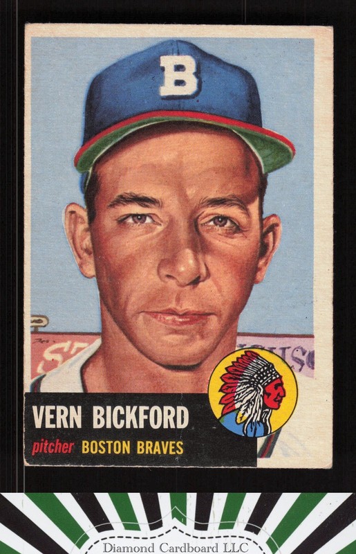 1953 Topps #161 Vern Bickford : Bio uses black text VG b, front