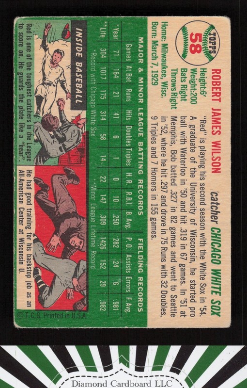 1954 Topps #58 Bob Wilson GD p, back