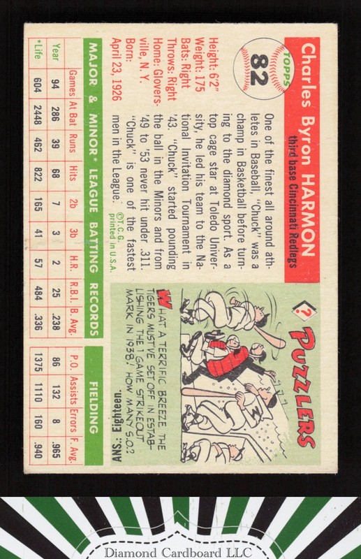 1955 Topps #82 Chuck Harmon VGEX p, back