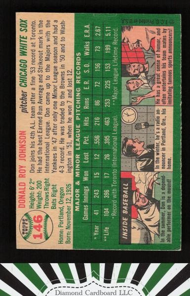 1954 Topps #146 Don Johnson VGEX b, back