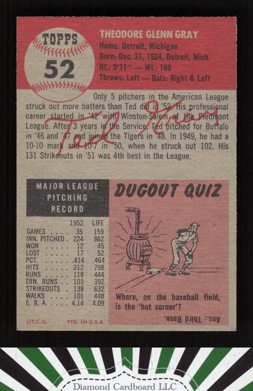 1953 Topps #52 Ted Gray EX+ h, back