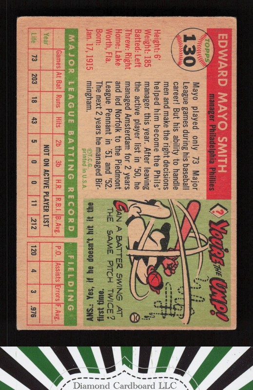 1955 Topps #130 Mayo Smith VGEX b, back