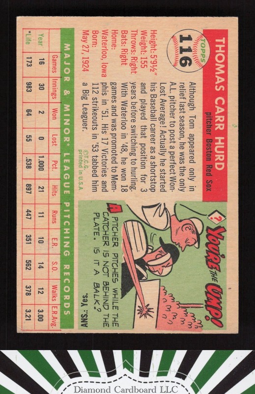 1955 Topps #116 Tom Hurd EX i, back