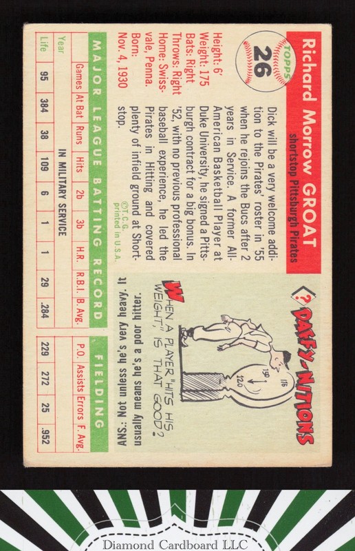 1955 Topps #26 Dick Groat VGEX i, back