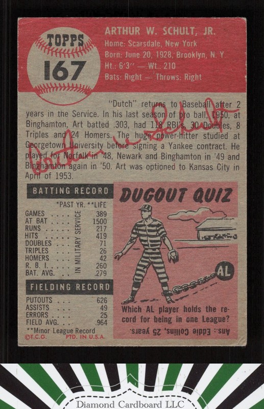 1953 Topps #167 Art Schult VG g, back