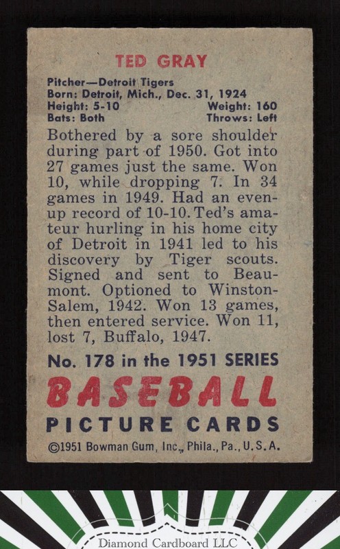 1951 Bowman #178 Ted Gray VGEX, back