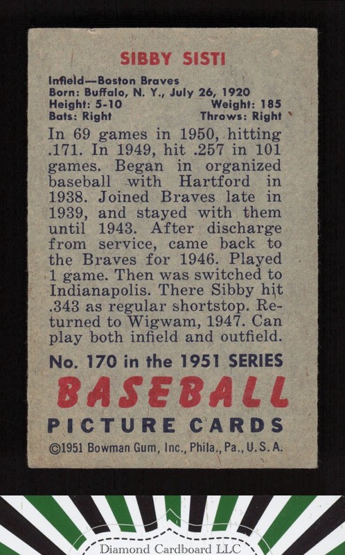 1951 Bowman #170 Sibby Sisti VG, back