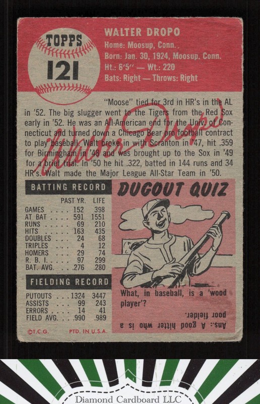 1953 Topps #121 Walt Dropo : Bio uses white text GD c, back