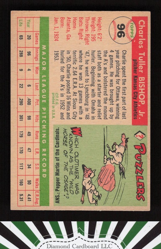 1955 Topps #96 Charlie Bishop VGEX o, back