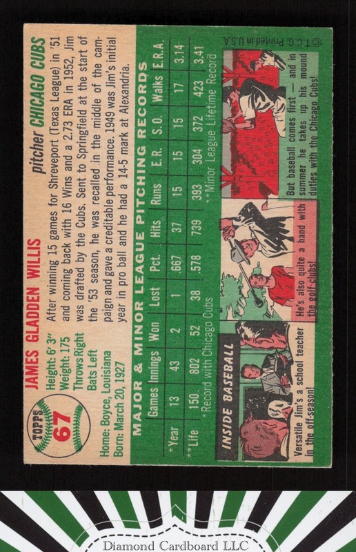 1954 Topps #67 Jim Willis VGEX k, back