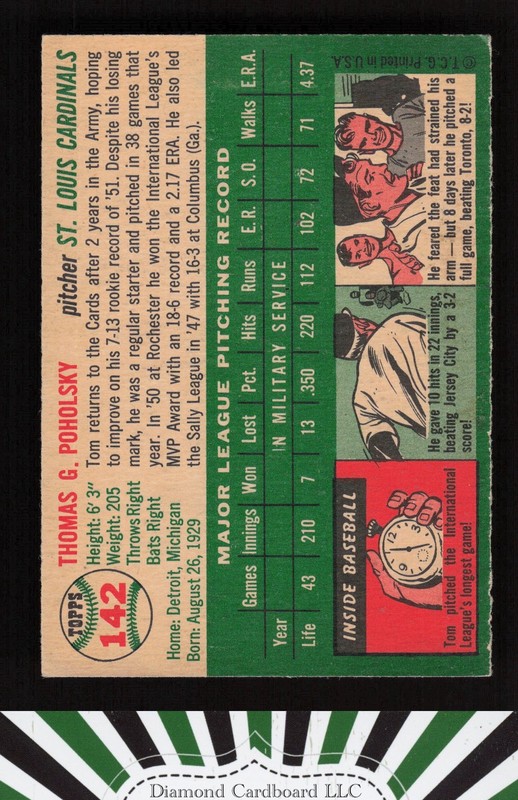 1954 Topps #142 Tom Poholsky GD e, back
