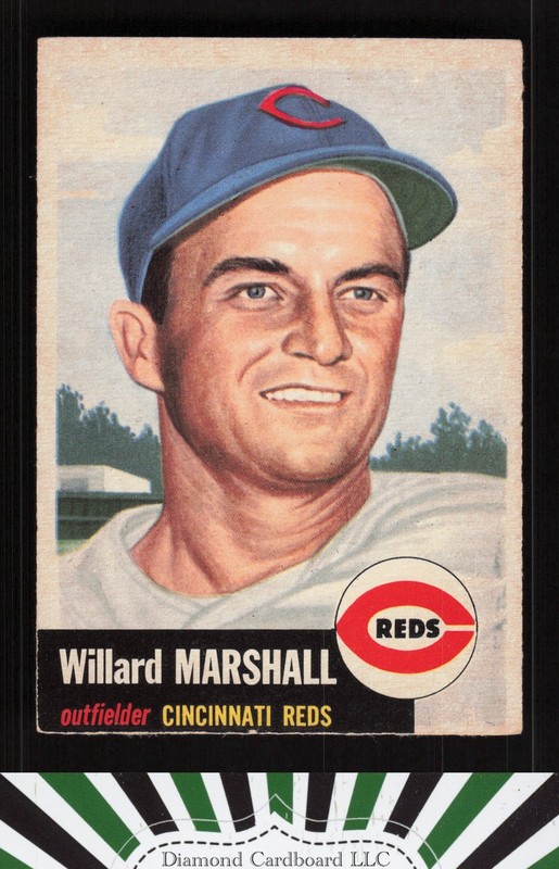 1953 Topps #95 Willard Marshall : Bio uses white text VGEX+ f, front