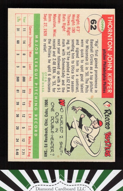 1955 Topps #62 Thornton Kipper EX w, back