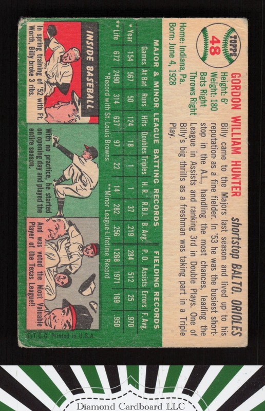 1954 Topps #48 Billy Hunter GD h, back