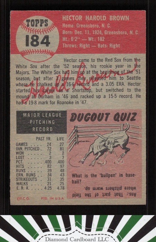 1953 Topps #184 Hal Brown VG+ [CENTERED] a, back