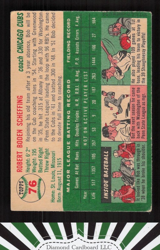 1954 Topps #76 Bob Scheffing GD+ f, back