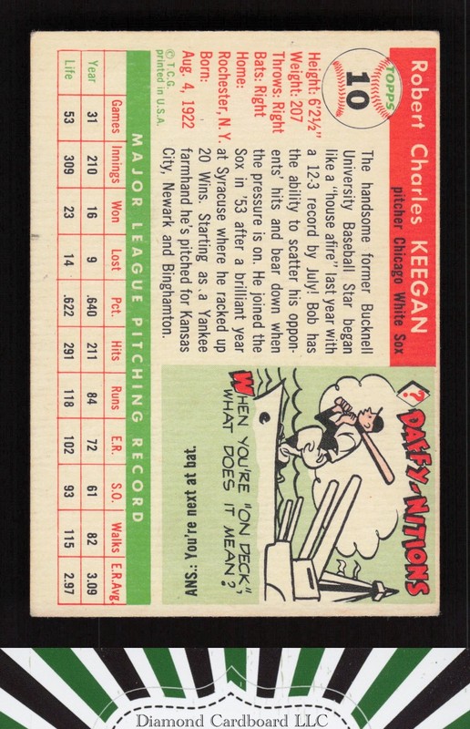 1955 Topps #10 Bob Keegan VGEX f, back