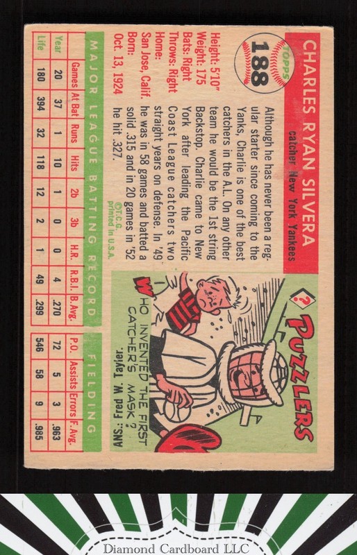 1955 Topps #188 Charlie Silvera GD c, back