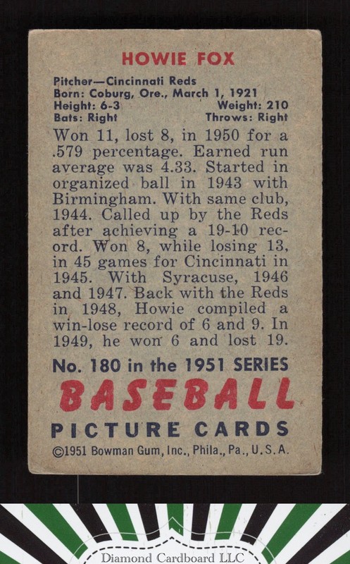 1951 Bowman #180 Howie Fox VG+, back