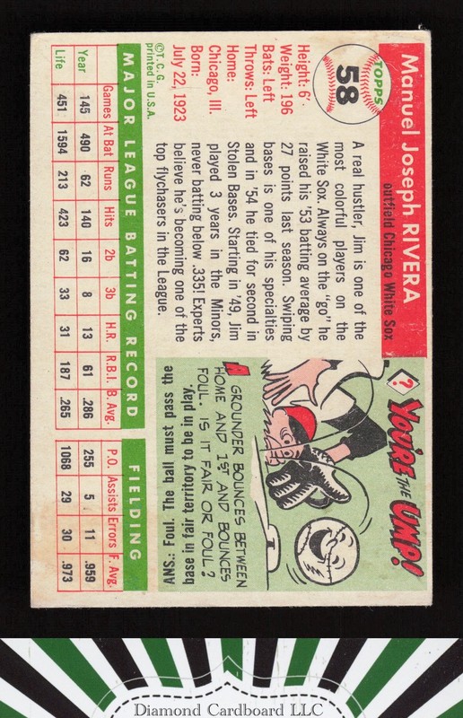 1955 Topps #58 Jim Rivera VGEX c, back
