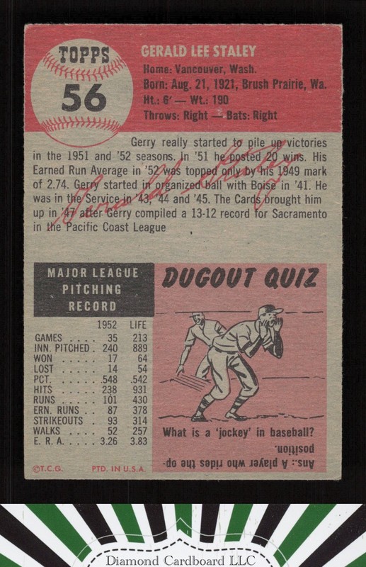 1953 Topps #56 Gerald Staley VGEX c, back