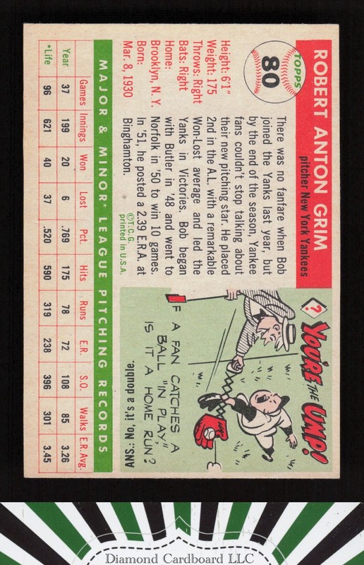 1955 Topps #80 Bob Grim VGEX i, back