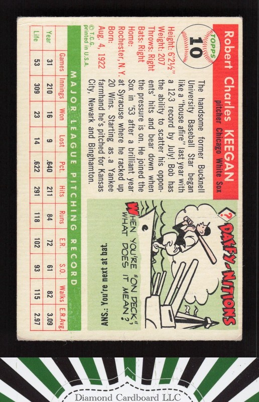 1955 Topps #10 Bob Keegan VGEX j, back