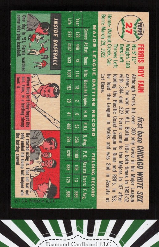 1954 Topps #27 Ferris Fain EX b, back