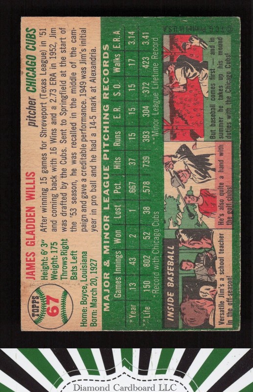 1954 Topps #67 Jim Willis VGEX+ e, back