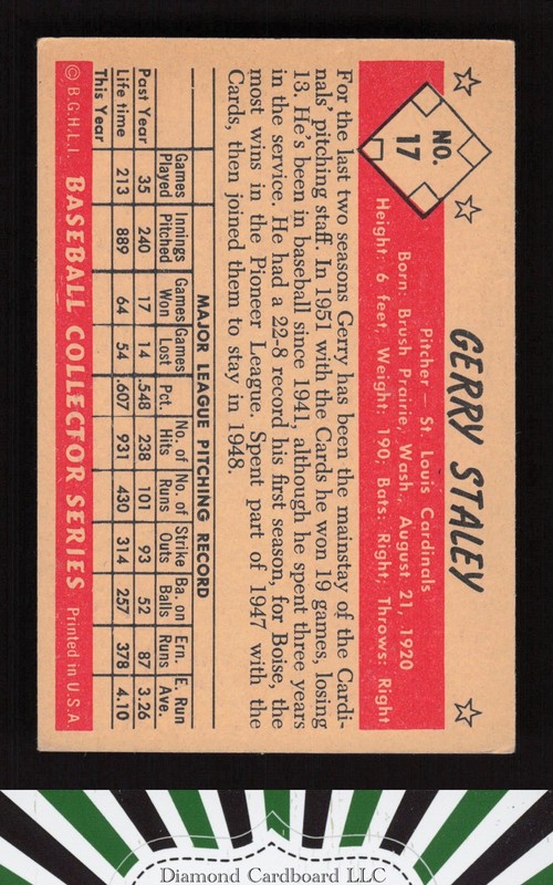 1953 Bowman Color #17 Jerry Staley VGEX [CENTERED] a, back