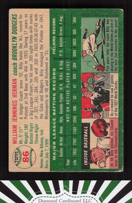 1954 Topps #86 Billy Herman GD+ j, back