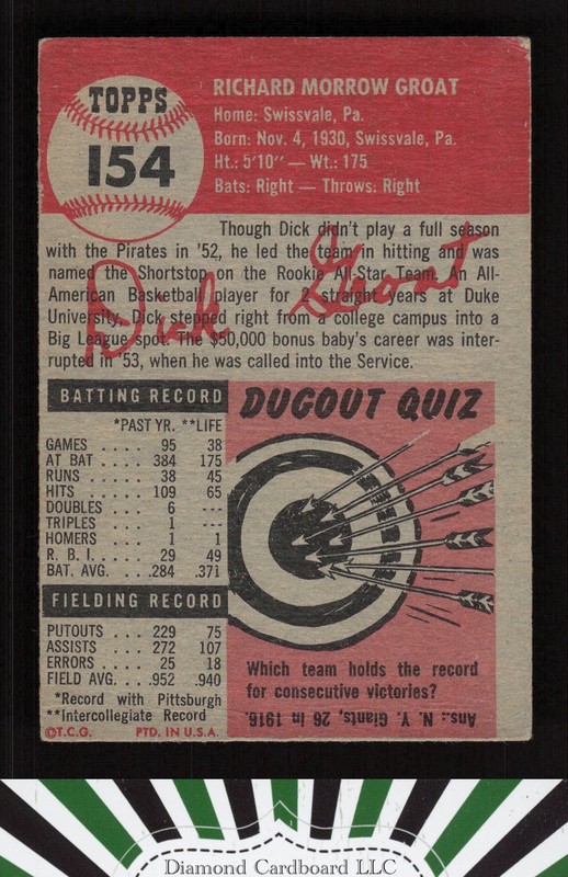 1953 Topps #154 Dick Groat : Bio uses white text VGEX f, back