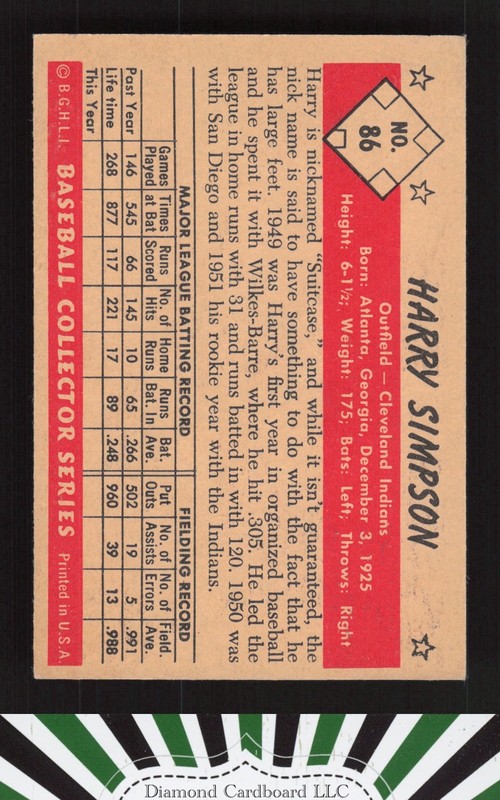 1953 Bowman Color #86 Harry Simpson VGEX c, back