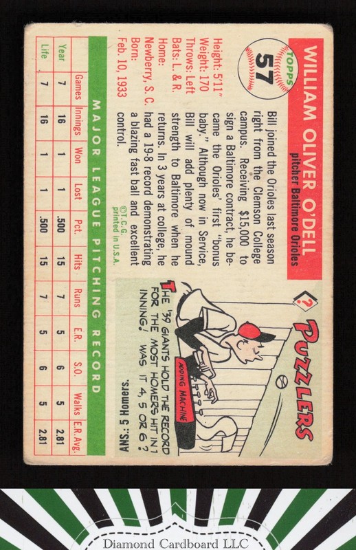 1955 Topps #57 Billy O'Dell GD o, back