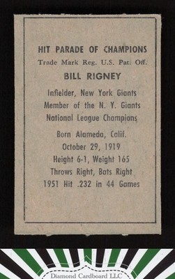 1952 Berk Ross # Bill Rigney NM, back