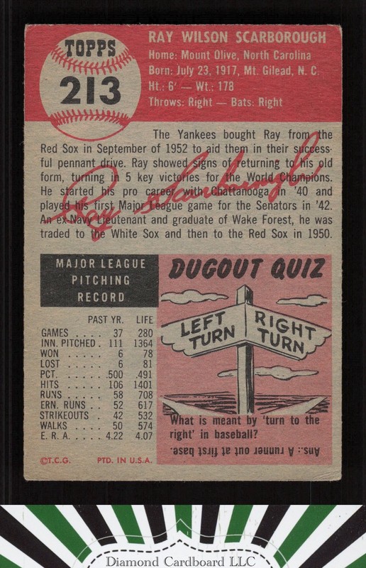 1953 Topps #213 Ray Scarborough GD+ c, back