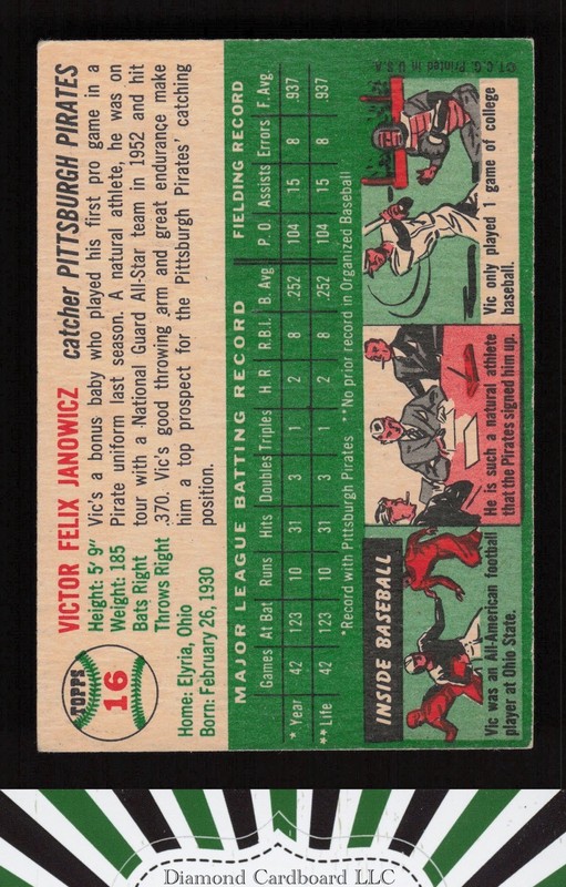 1954 Topps #16 Vic Janowicz VGEX f, back