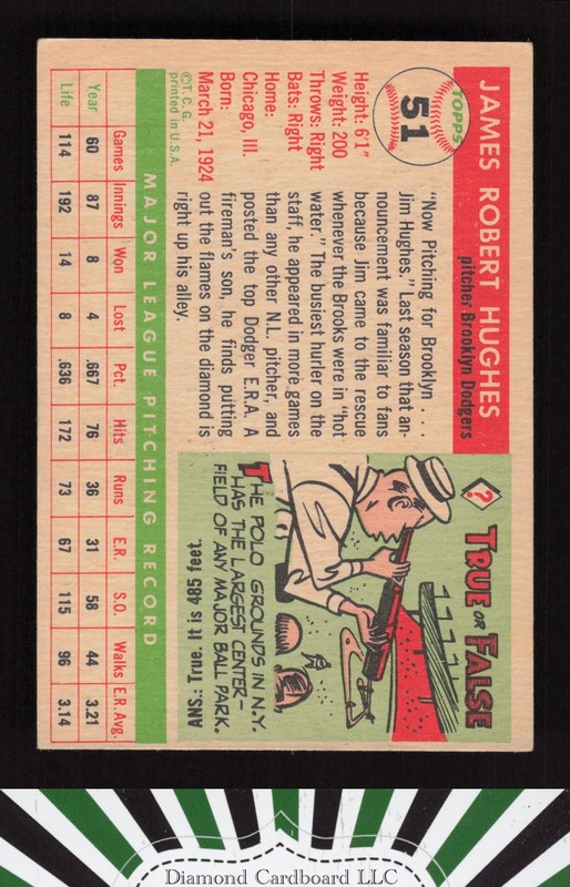 1955 Topps #51 Jim Hughes VGEX l, back