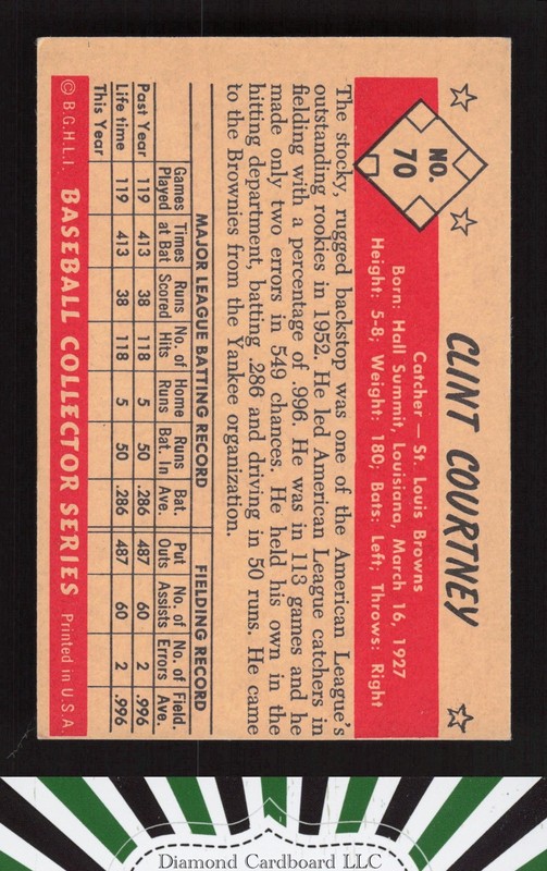 1953 Bowman Color #70 Clint Courtney EXMT (MC) a, back