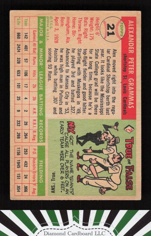 1955 Topps #21 Alex Grammas VG+ b, back
