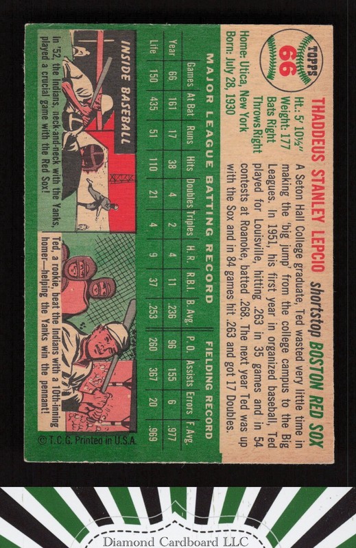 1954 Topps #66 Ted Lepcio VGEX+ i, back