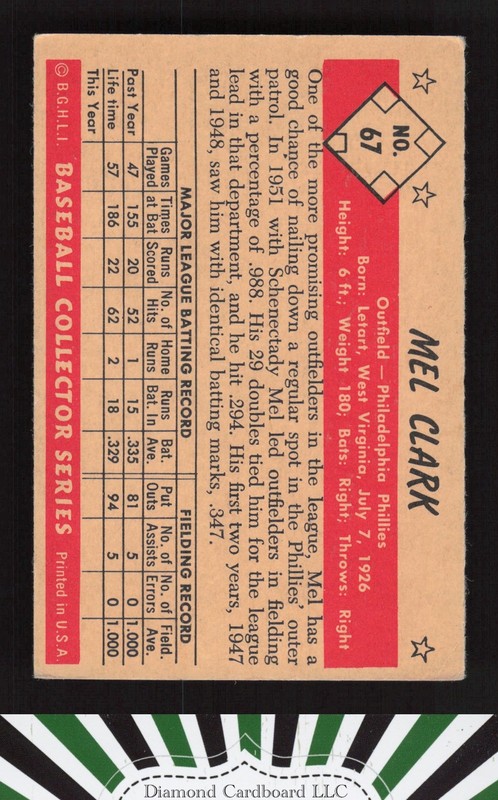 1953 Bowman Color #67 Mel Clark VGEX+ a, back
